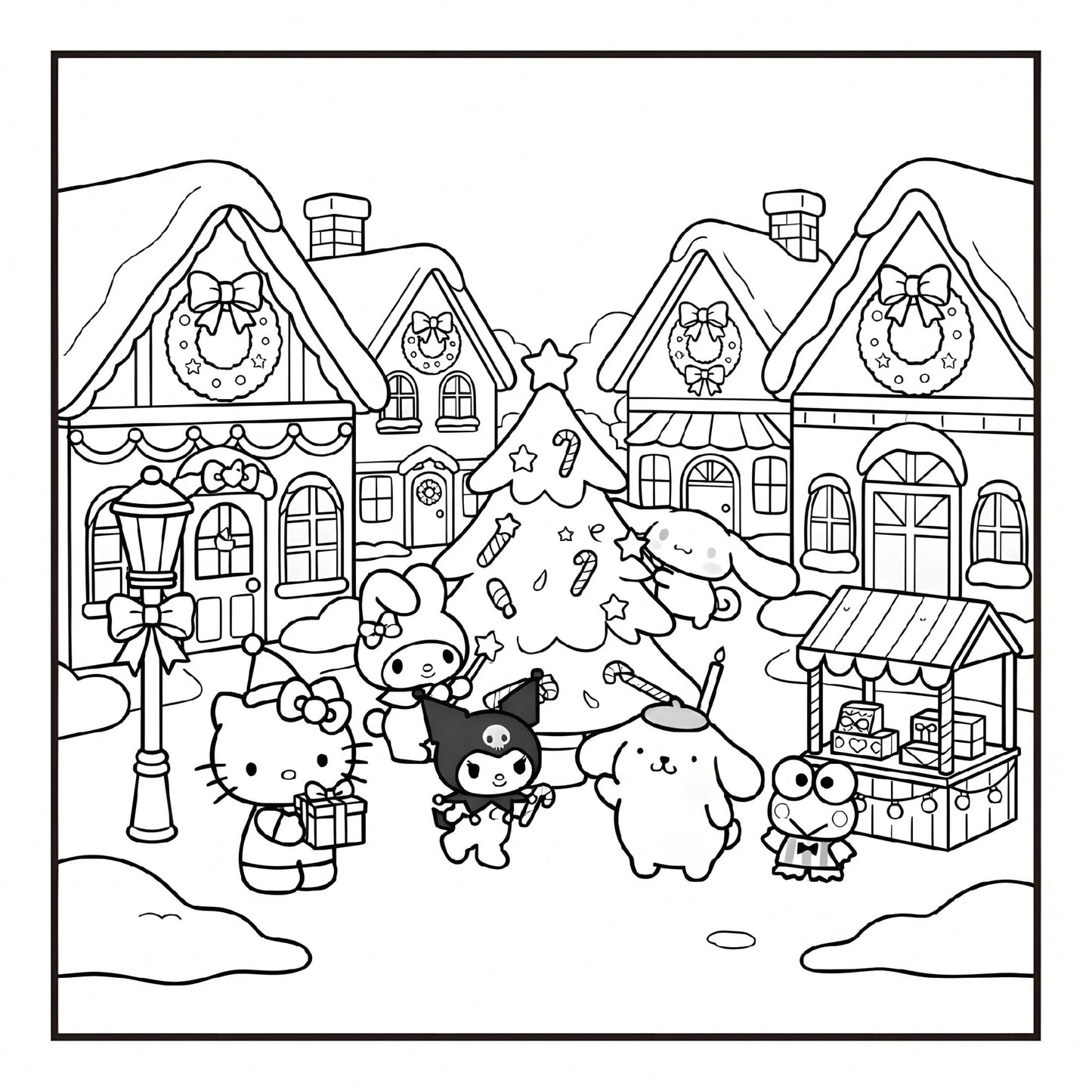 SANRIO MERRY CHRISTMAS: Cute Sanrio Characters Winter Christmas Coloring Book, 24 Pages All Ages Coloring Book, Suitable For Home And School, Ideal Christmas, Birthday, Back To School Gift, Comes With