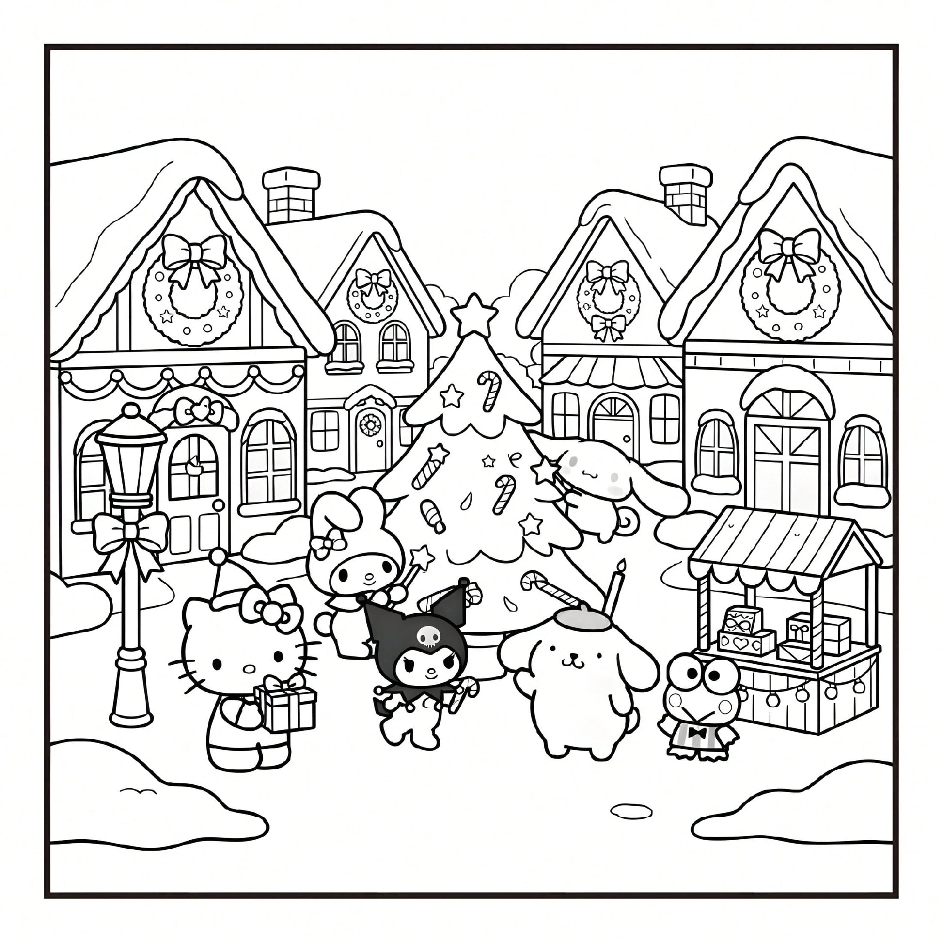 SANRIO MERRY CHRISTMAS: Cute Sanrio Characters Winter Christmas Coloring Book, 24 Pages All Ages Coloring Book, Suitable For Home And School, Ideal Christmas, Birthday, Back To School Gift, Comes With