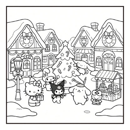 SANRIO MERRY CHRISTMAS: Cute Sanrio Characters Winter Christmas Coloring Book, 24 Pages All Ages Coloring Book, Suitable For Home And School, Ideal Christmas, Birthday, Back To School Gift, Comes With