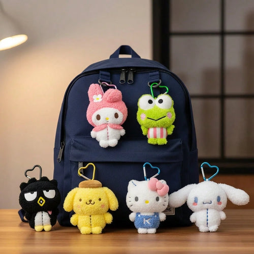 SANRIO Official Cartoon Plush Pendant- 4.3-5.9 Inches/11-15cm Soft Cartoon Plush Doll Keychain, Suitable For Children And Fans, Cute Backpack And School Bag Decoration, Play, Room Decor And Collectio