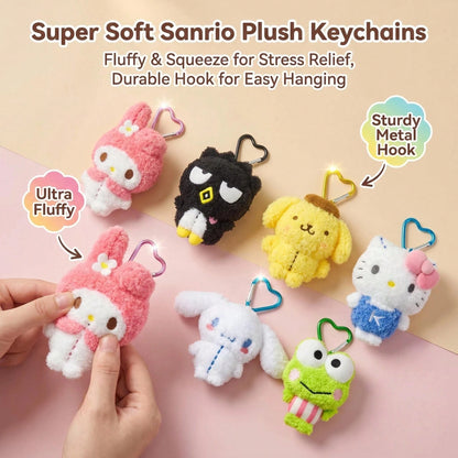 SANRIO Official Cartoon Plush Pendant- 4.3-5.9 Inches/11-15cm Soft Cartoon Plush Doll Keychain, Suitable For Children And Fans, Cute Backpack And School Bag Decoration, Play, Room Decor And Collectio