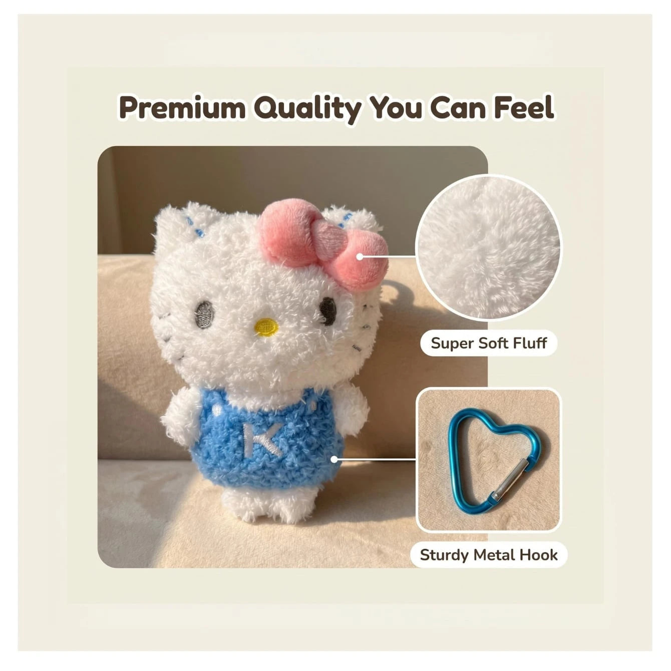 SANRIO Official Cartoon Plush Pendant- 4.3-5.9 Inches/11-15cm Soft Cartoon Plush Doll Keychain, Suitable For Children And Fans, Cute Backpack And School Bag Decoration, Play, Room Decor And Collectio