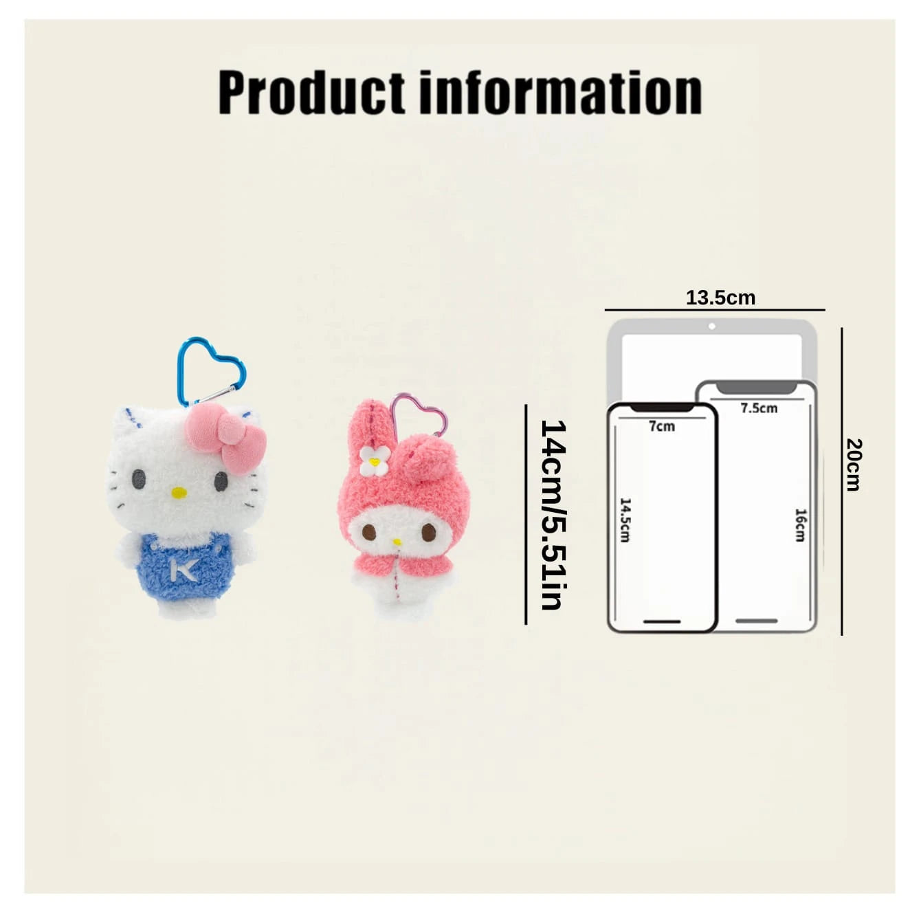 SANRIO Official Cartoon Plush Pendant- 4.3-5.9 Inches/11-15cm Soft Cartoon Plush Doll Keychain, Suitable For Children And Fans, Cute Backpack And School Bag Decoration, Play, Room Decor And Collectio