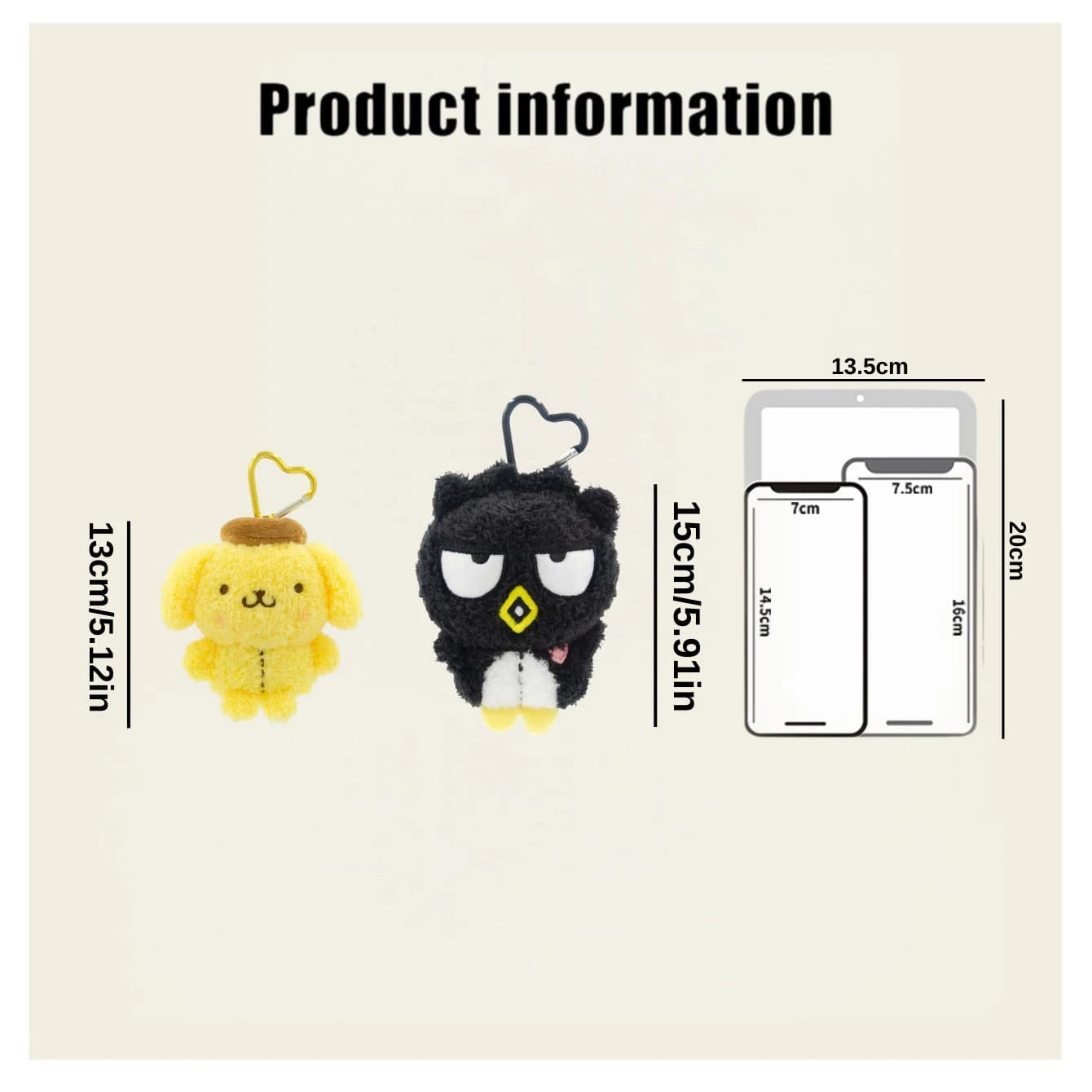 SANRIO Official Cartoon Plush Pendant- 4.3-5.9 Inches/11-15cm Soft Cartoon Plush Doll Keychain, Suitable For Children And Fans, Cute Backpack And School Bag Decoration, Play, Room Decor And Collectio