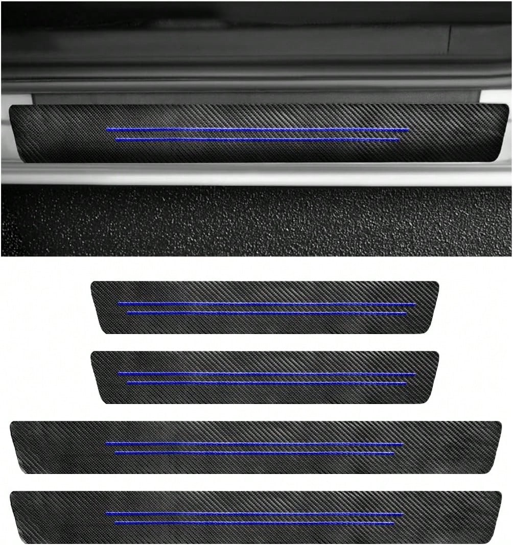 Sbulhia 4 PCS Car Door Sill Protector, Anti-Scratch Carbon Fiber Leather Car Door Entry Edge Guard, Waterproof Threshold Scuff Protection Cover Sticker For Cars (Blue-4pcs)