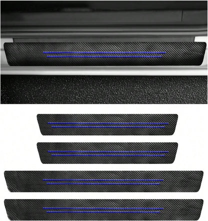 Sbulhia 4 PCS Car Door Sill Protector, Anti-Scratch Carbon Fiber Leather Car Door Entry Edge Guard, Waterproof Threshold Scuff Protection Cover Sticker For Cars (Blue-4pcs)