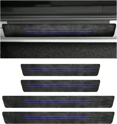 Sbulhia 4 PCS Car Door Sill Protector, Anti-Scratch Carbon Fiber Leather Car Door Entry Edge Guard, Waterproof Threshold Scuff Protection Cover Sticker For Cars (Blue-4pcs)