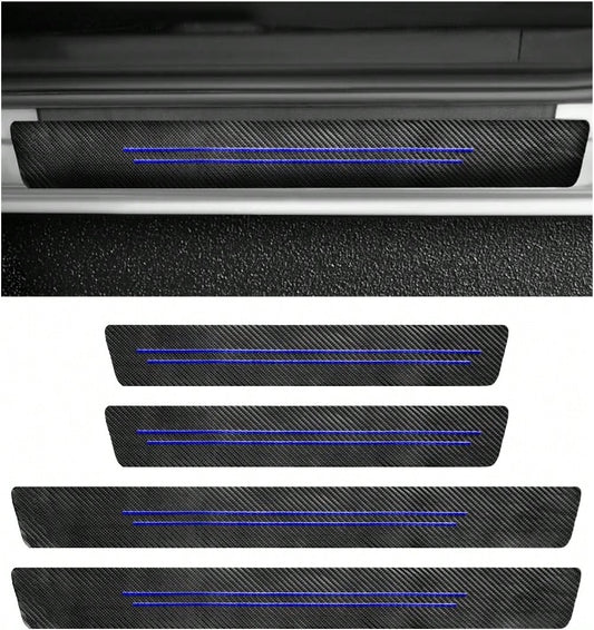 Sbulhia 4 PCS Car Door Sill Protector, Anti-Scratch Carbon Fiber Leather Car Door Entry Edge Guard, Waterproof Threshold Scuff Protection Cover Sticker For Cars (Blue-4pcs)