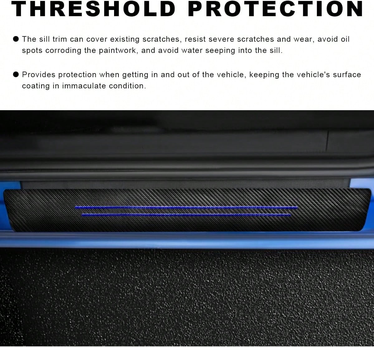 Sbulhia 4 PCS Car Door Sill Protector, Anti-Scratch Carbon Fiber Leather Car Door Entry Edge Guard, Waterproof Threshold Scuff Protection Cover Sticker For Cars (Blue-4pcs)