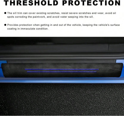 Sbulhia 4 PCS Car Door Sill Protector, Anti-Scratch Carbon Fiber Leather Car Door Entry Edge Guard, Waterproof Threshold Scuff Protection Cover Sticker For Cars (Blue-4pcs)