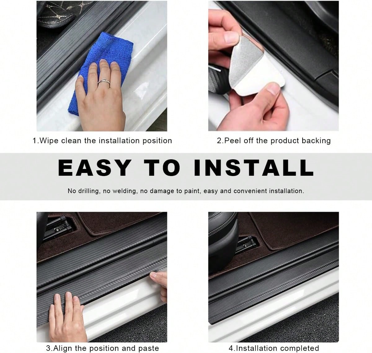 Sbulhia 4 PCS Car Door Sill Protector, Anti-Scratch Carbon Fiber Leather Car Door Entry Edge Guard, Waterproof Threshold Scuff Protection Cover Sticker For Cars (Blue-4pcs)