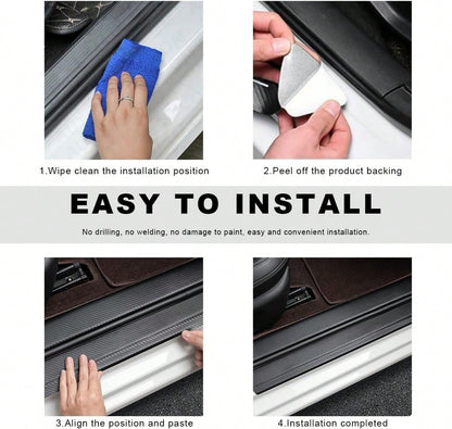 Sbulhia 4 PCS Car Door Sill Protector, Anti-Scratch Carbon Fiber Leather Car Door Entry Edge Guard, Waterproof Threshold Scuff Protection Cover Sticker For Cars (Blue-4pcs)