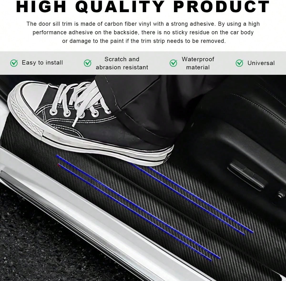 Sbulhia 4 PCS Car Door Sill Protector, Anti-Scratch Carbon Fiber Leather Car Door Entry Edge Guard, Waterproof Threshold Scuff Protection Cover Sticker For Cars (Blue-4pcs)