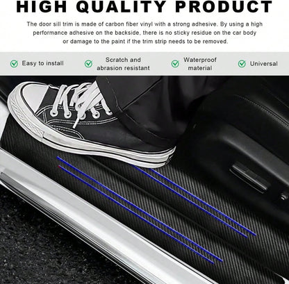 Sbulhia 4 PCS Car Door Sill Protector, Anti-Scratch Carbon Fiber Leather Car Door Entry Edge Guard, Waterproof Threshold Scuff Protection Cover Sticker For Cars (Blue-4pcs)