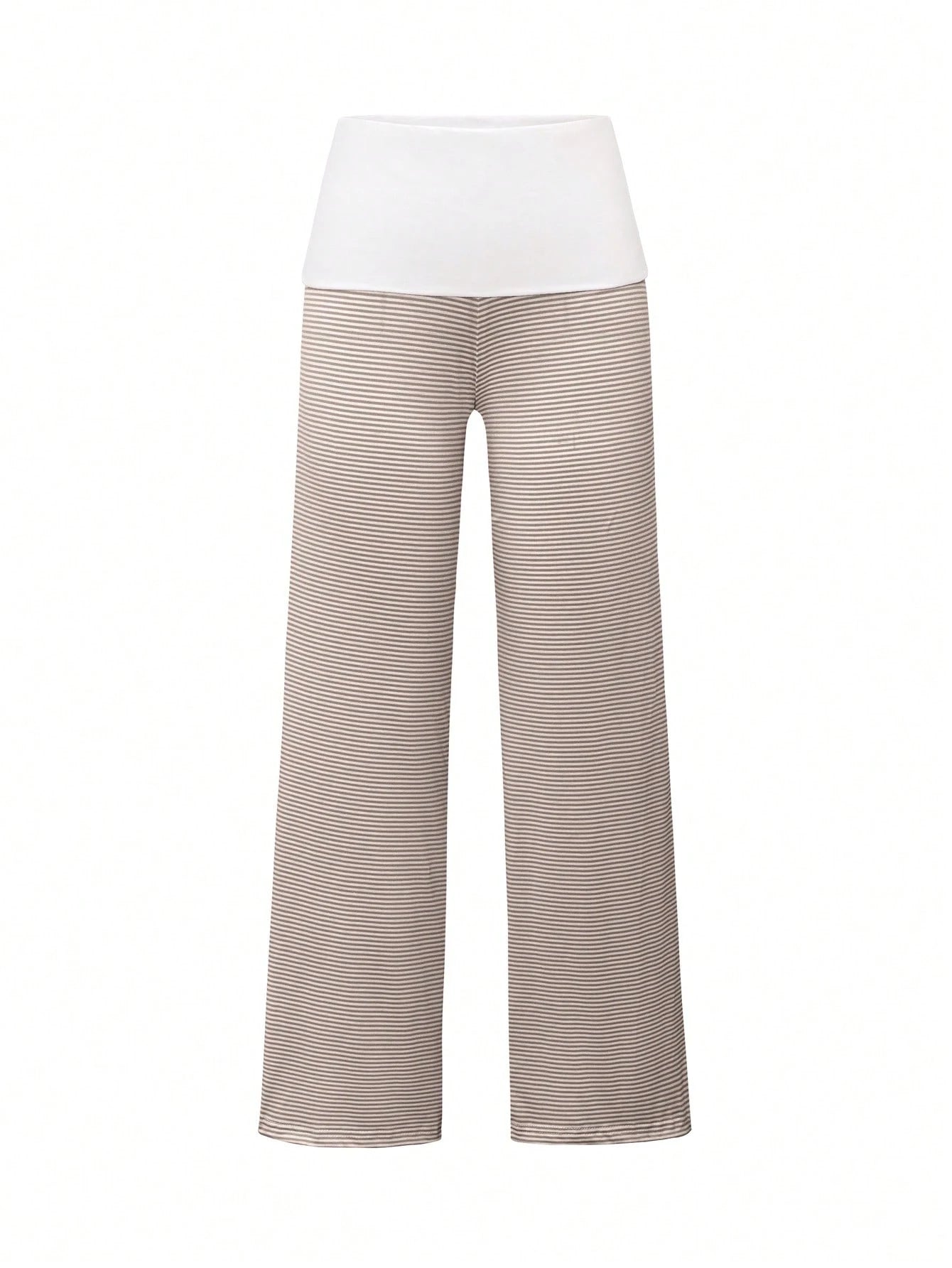 SCARLUX Fall Y2K Women Basic Contrasting Color Striped Wide Leg Pants, Fold Over Waist Loose Trousers For Back To School Daily Casual Street Outfits