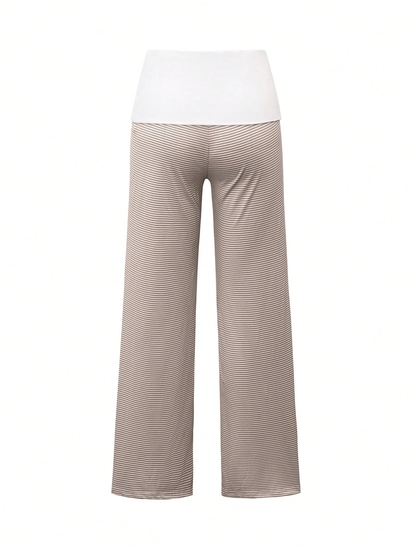 SCARLUX Fall Y2K Women Basic Contrasting Color Striped Wide Leg Pants, Fold Over Waist Loose Trousers For Back To School Daily Casual Street Outfits