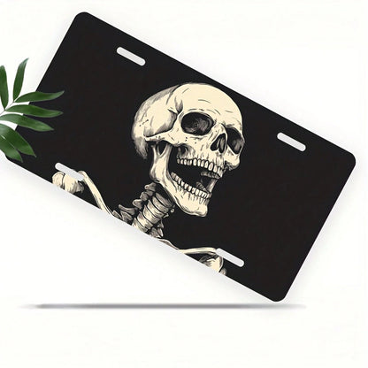 Screaming Skull Aluminum License Plate Cover & Frame- Stylish Black & White Design, Durable Front Car Tag For Men & Women, 12" X 6", Polished Finish, Automotive Exterior Accessory, Novelty License Pl