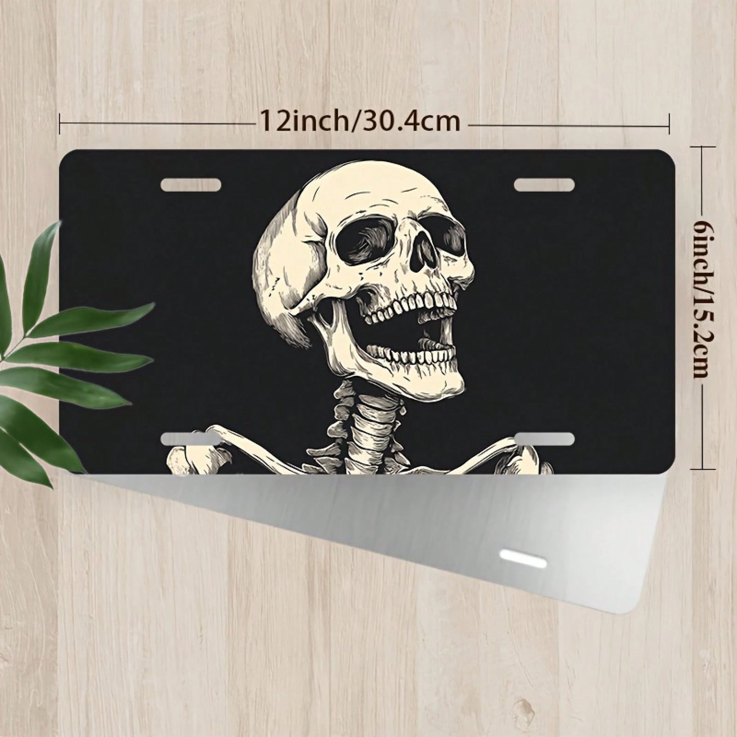 Screaming Skull Aluminum License Plate Cover & Frame- Stylish Black & White Design, Durable Front Car Tag For Men & Women, 12" X 6", Polished Finish, Automotive Exterior Accessory, Novelty License Pl