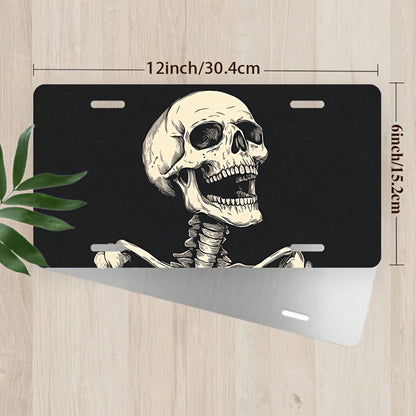 Screaming Skull Aluminum License Plate Cover & Frame- Stylish Black & White Design, Durable Front Car Tag For Men & Women, 12" X 6", Polished Finish, Automotive Exterior Accessory, Novelty License Pl