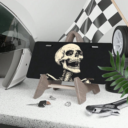Screaming Skull Aluminum License Plate Cover & Frame- Stylish Black & White Design, Durable Front Car Tag For Men & Women, 12" X 6", Polished Finish, Automotive Exterior Accessory, Novelty License Pl