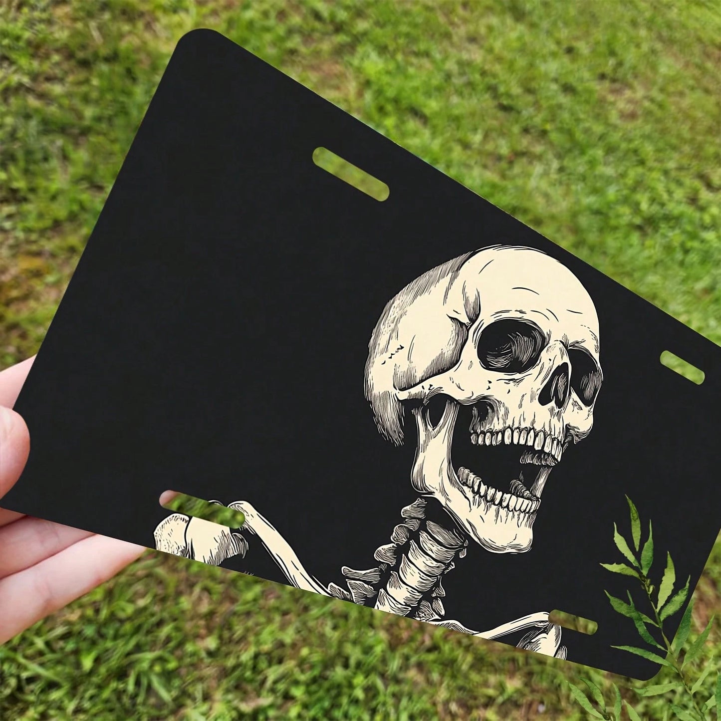 Screaming Skull Aluminum License Plate Cover & Frame- Stylish Black & White Design, Durable Front Car Tag For Men & Women, 12" X 6", Polished Finish, Automotive Exterior Accessory, Novelty License Pl