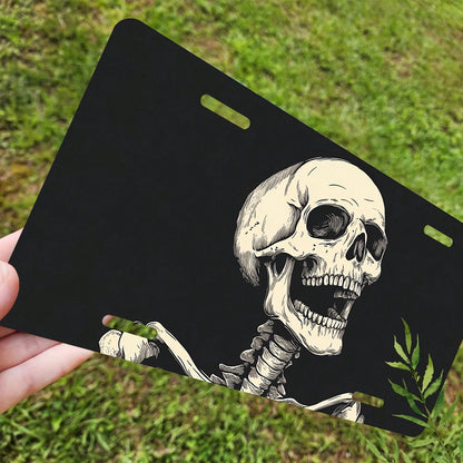 Screaming Skull Aluminum License Plate Cover & Frame- Stylish Black & White Design, Durable Front Car Tag For Men & Women, 12" X 6", Polished Finish, Automotive Exterior Accessory, Novelty License Pl