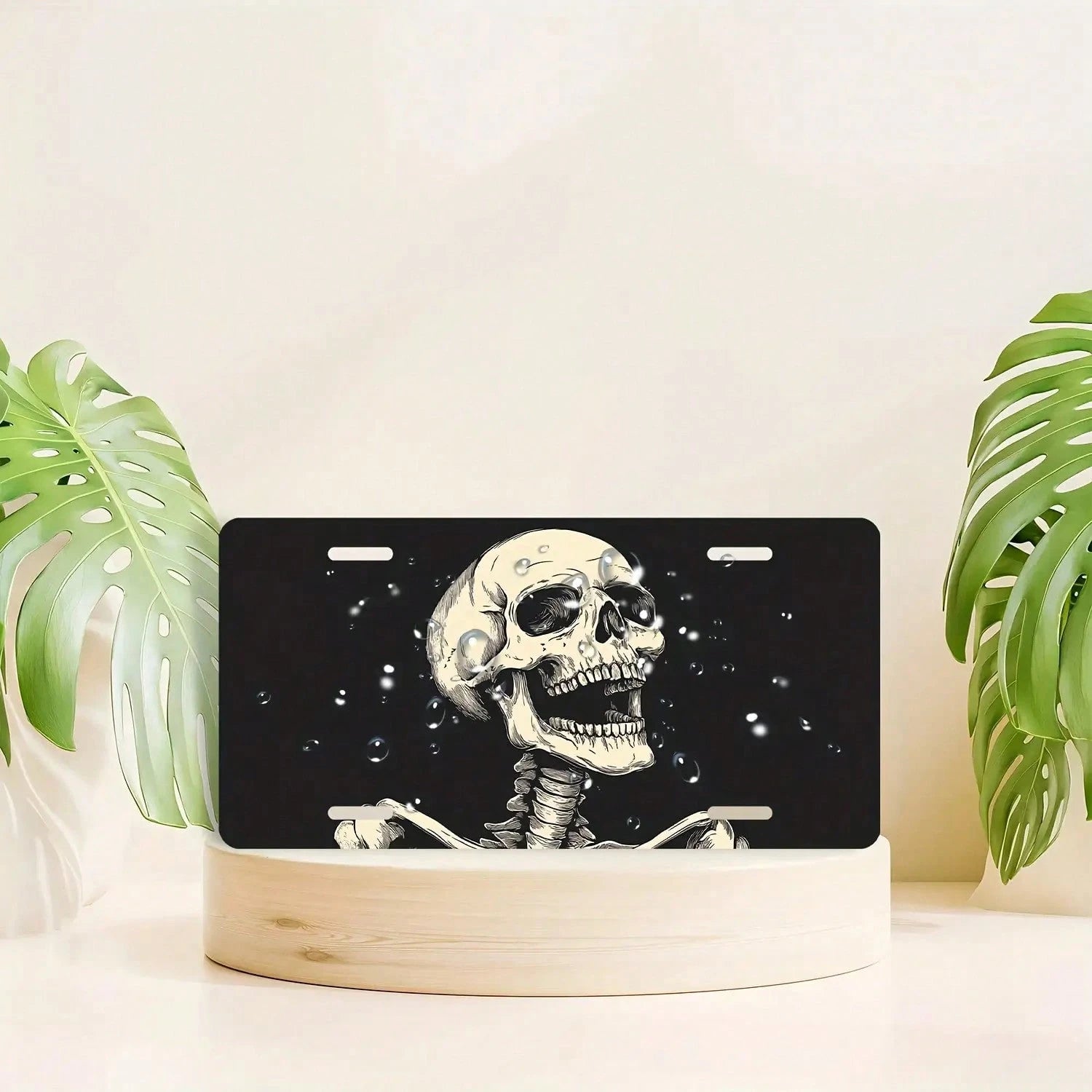 Screaming Skull Aluminum License Plate Cover & Frame- Stylish Black & White Design, Durable Front Car Tag For Men & Women, 12" X 6", Polished Finish, Automotive Exterior Accessory, Novelty License Pl