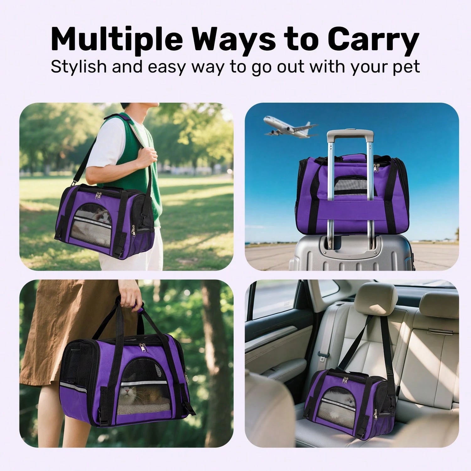 Secure Zipper Anti-Escape Pet Carrier Backpack| Spacious Ventilated Foldable Cat/Dog Travel Bag| Car & Airline Approved Collapsible Cage With Breathable Design