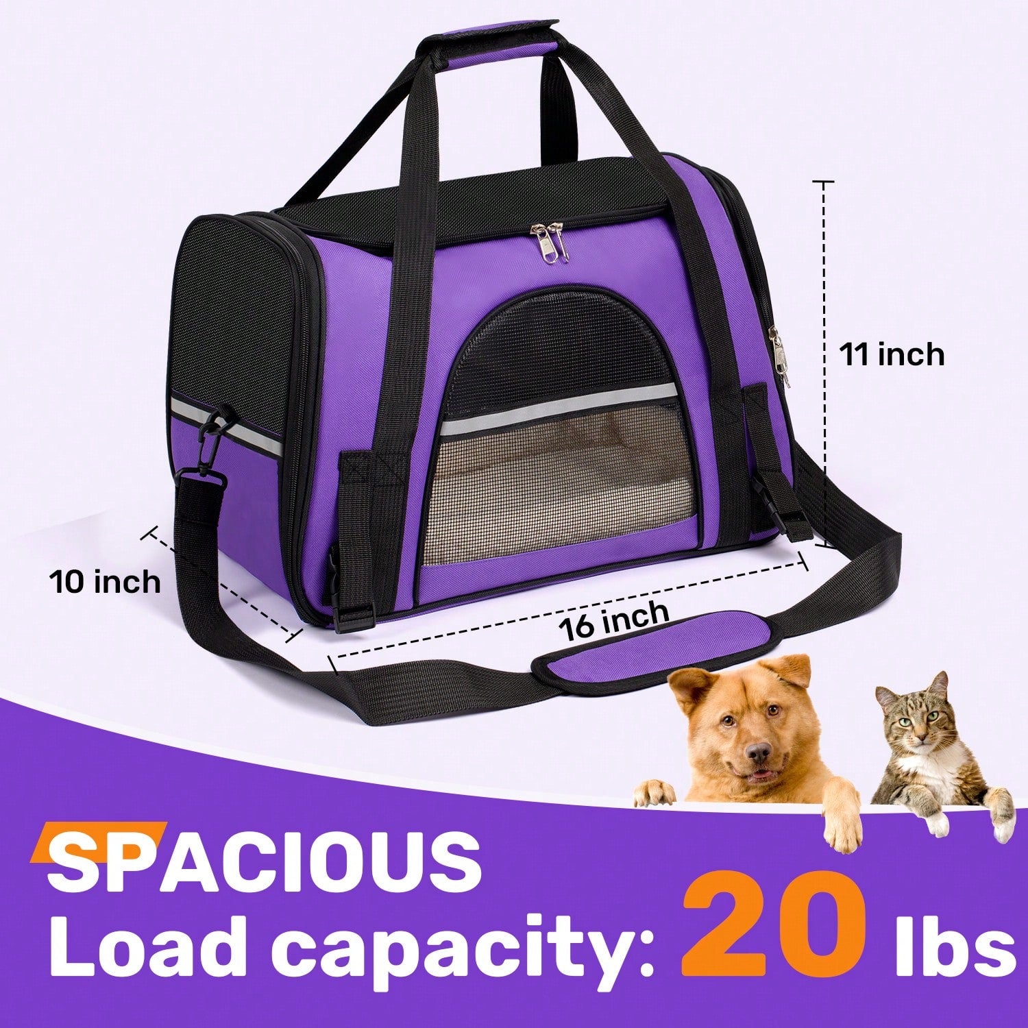 Secure Zipper Anti-Escape Pet Carrier Backpack| Spacious Ventilated Foldable Cat/Dog Travel Bag| Car & Airline Approved Collapsible Cage With Breathable Design