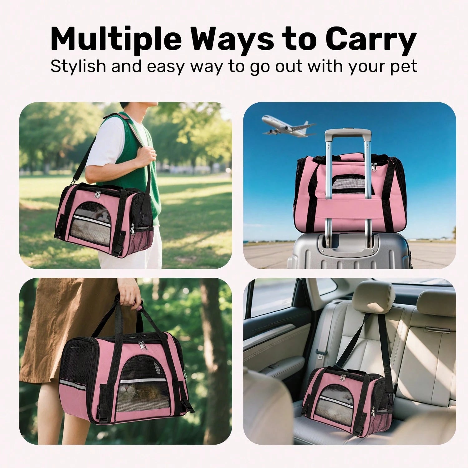 Secure Zipper Anti-Escape Pet Carrier Backpack| Spacious Ventilated Foldable Cat/Dog Travel Bag| Car & Airline Approved Collapsible Cage With Breathable Design