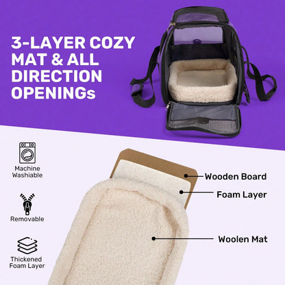 Secure Zipper Anti-Escape Pet Carrier Backpack| Spacious Ventilated Foldable Cat/Dog Travel Bag| Car & Airline Approved Collapsible Cage With Breathable Design