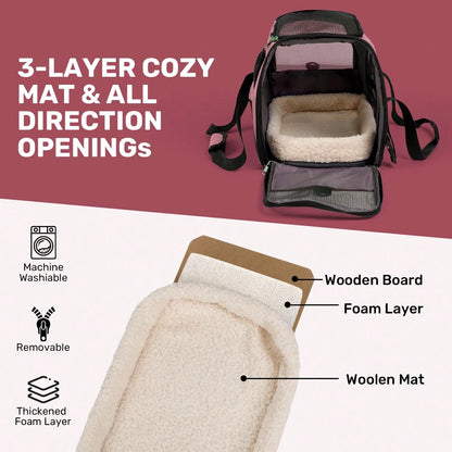Secure Zipper Anti-Escape Pet Carrier Backpack| Spacious Ventilated Foldable Cat/Dog Travel Bag| Car & Airline Approved Collapsible Cage With Breathable Design