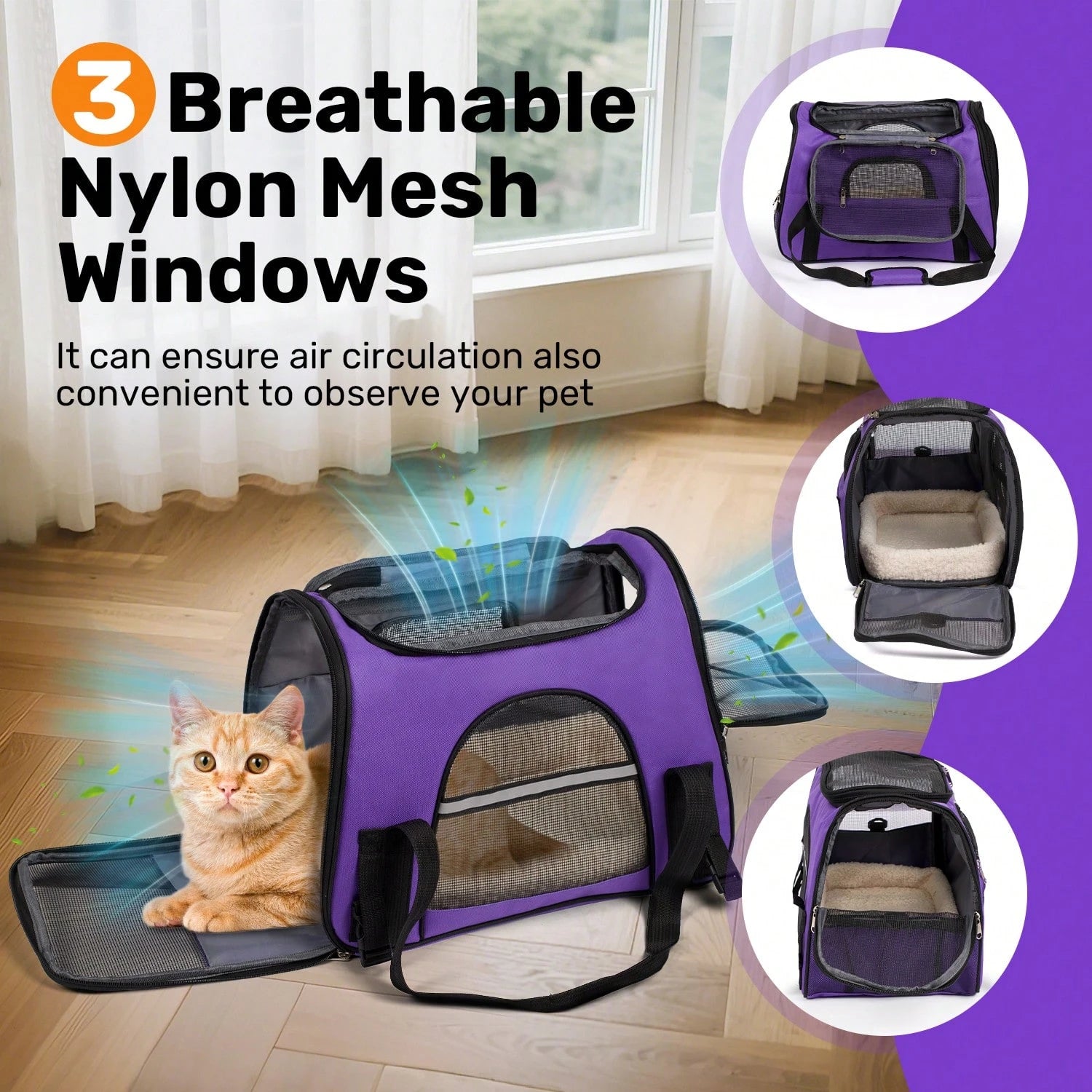 Secure Zipper Anti-Escape Pet Carrier Backpack| Spacious Ventilated Foldable Cat/Dog Travel Bag| Car & Airline Approved Collapsible Cage With Breathable Design