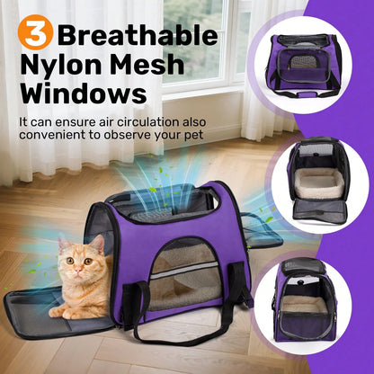 Secure Zipper Anti-Escape Pet Carrier Backpack| Spacious Ventilated Foldable Cat/Dog Travel Bag| Car & Airline Approved Collapsible Cage With Breathable Design