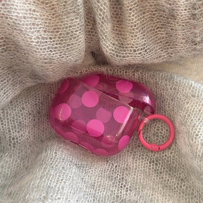 Semi-Transparent Rose Red Polka Dot + Circular Ring Earphone Case Compatible With Apple Pro3/Pro2/4/3/2, Fashion Women/Minimalist Earphone Case, Apple Earphone Case/Cover, Unisex