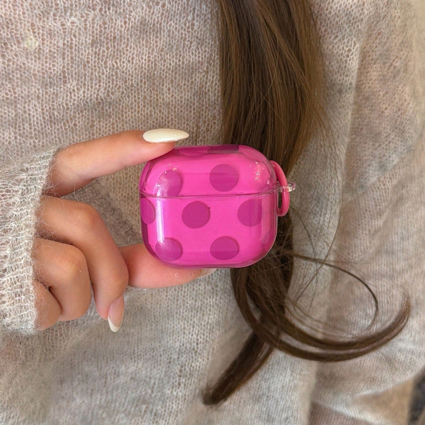 Semi-Transparent Rose Red Polka Dot + Circular Ring Earphone Case Compatible With Apple Pro3/Pro2/4/3/2, Fashion Women/Minimalist Earphone Case, Apple Earphone Case/Cover, Unisex