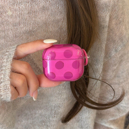 Semi-Transparent Rose Red Polka Dot + Circular Ring Earphone Case Compatible With Apple Pro3/Pro2/4/3/2, Fashion Women/Minimalist Earphone Case, Apple Earphone Case/Cover, Unisex