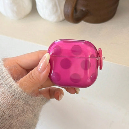 Semi-Transparent Rose Red Polka Dot + Circular Ring Earphone Case Compatible With Apple Pro3/Pro2/4/3/2, Fashion Women/Minimalist Earphone Case, Apple Earphone Case/Cover, Unisex
