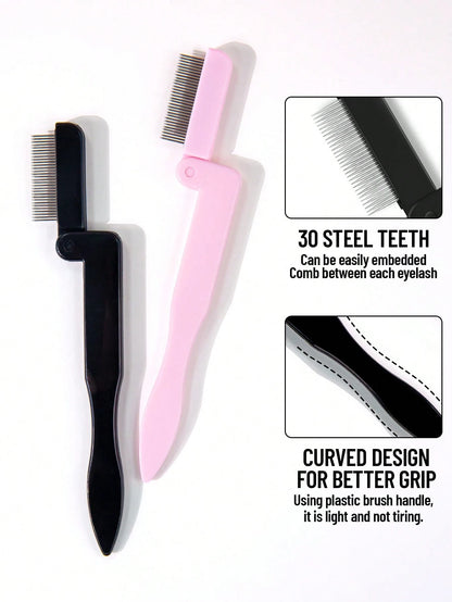 SEPROFE 1pc Folding Stainless Steel Comb With Dense Teeth, Helps Separate Lashes, Prevent Mascara Clumping, Portable Eyelash Brush,Eyebrow Brush,Eyeshadow Brush,Spoolie,Spoolie Brush,Giveaways