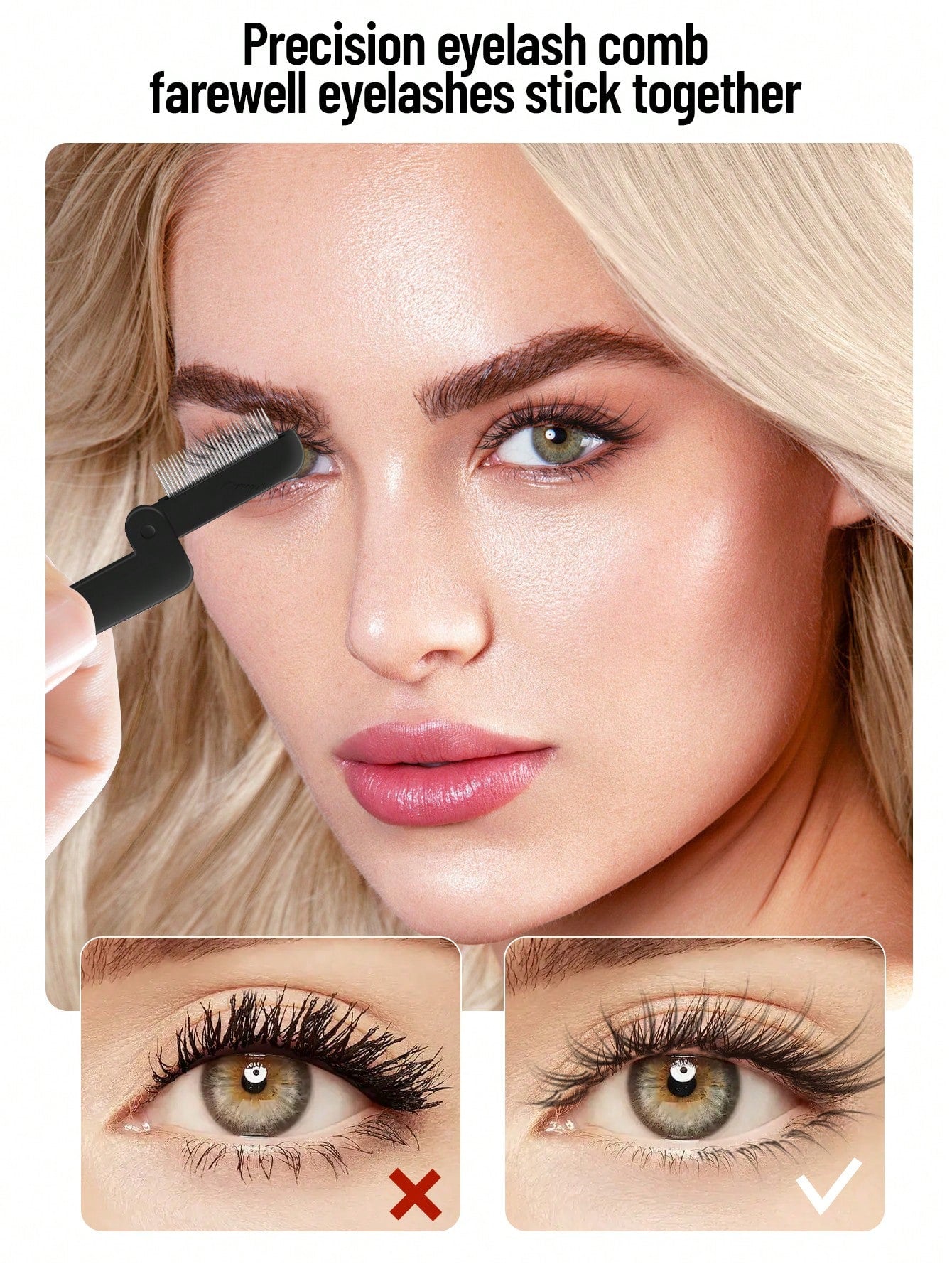 SEPROFE 1pc Folding Stainless Steel Comb With Dense Teeth, Helps Separate Lashes, Prevent Mascara Clumping, Portable Eyelash Brush,Eyebrow Brush,Eyeshadow Brush,Spoolie,Spoolie Brush,Giveaways