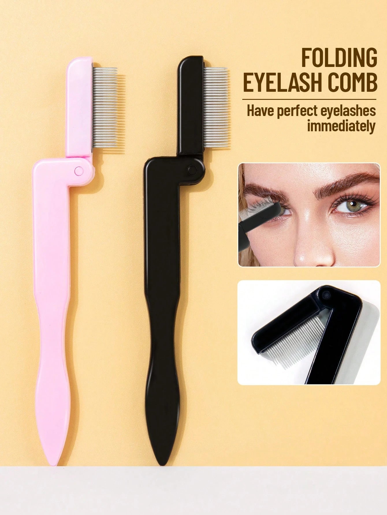 SEPROFE 1pc Folding Stainless Steel Comb With Dense Teeth, Helps Separate Lashes, Prevent Mascara Clumping, Portable Eyelash Brush,Eyebrow Brush,Eyeshadow Brush,Spoolie,Spoolie Brush,Giveaways