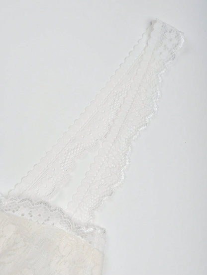 Sexy Asymmetrical Hemline Lace Slip Dress, Spring/Summer Party White Elegant