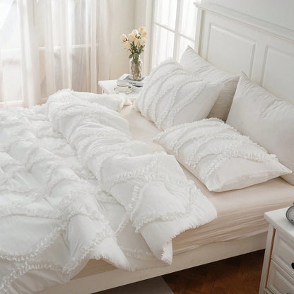 Shabby Chic Bedding Comforter Set Queen/King Size,White Comforter King Bed Set 3 Pcs,Vintage Boho Farmhouse Bedding Set,Ruffle Comforter Aesthetic Bedding Set For Women Adults Soft Lightweight Comfor