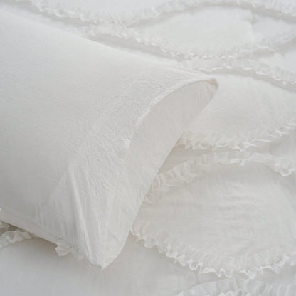 Shabby Chic Bedding Comforter Set Queen/King Size,White Comforter King Bed Set 3 Pcs,Vintage Boho Farmhouse Bedding Set,Ruffle Comforter Aesthetic Bedding Set For Women Adults Soft Lightweight Comfor