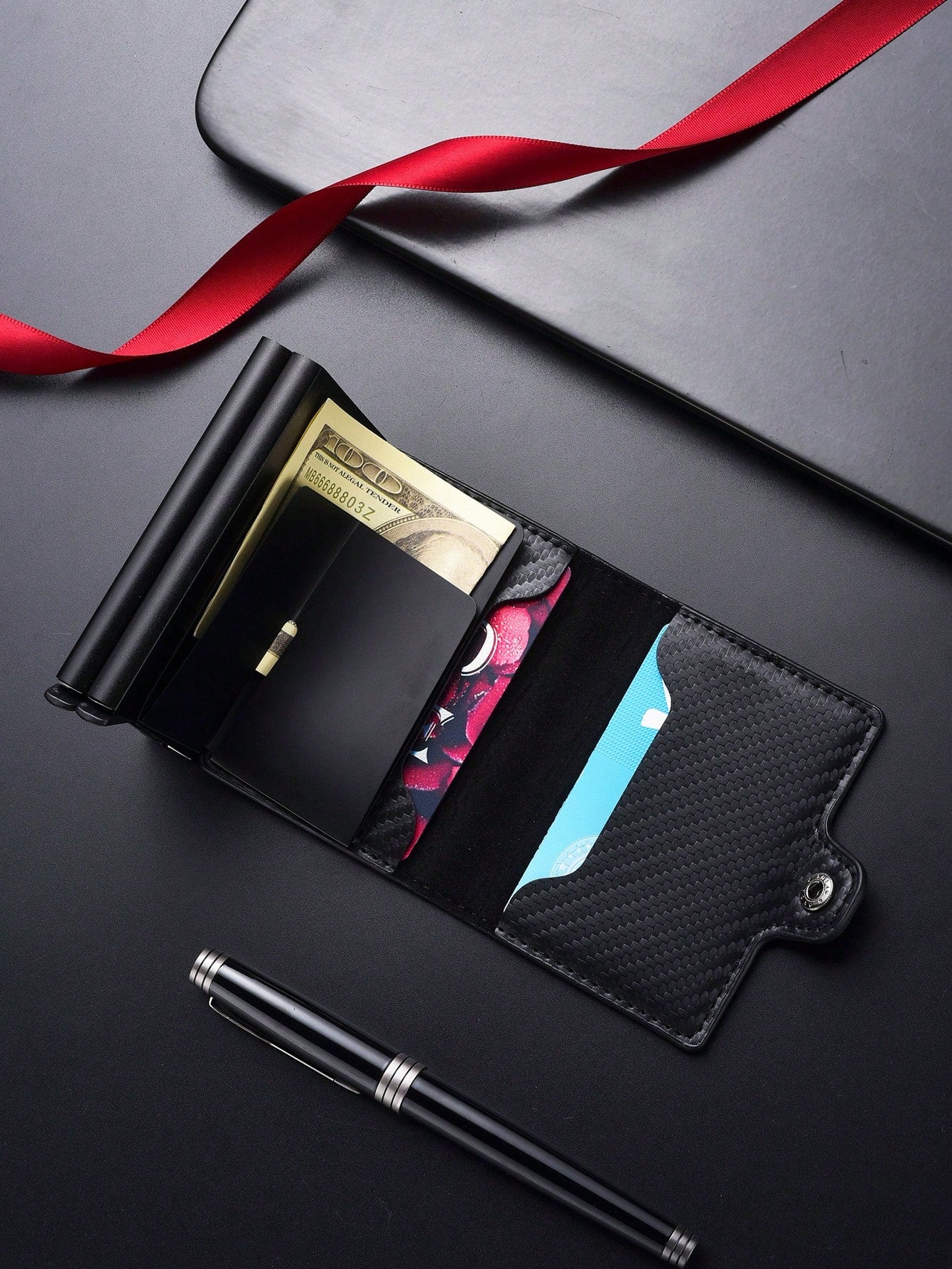 SHABILI Men's Card Holder Automatic Metal Credit Card Pop-Up Slot Minimalist Portable Anti-Theft RFID Aluminum Alloy Wallet
