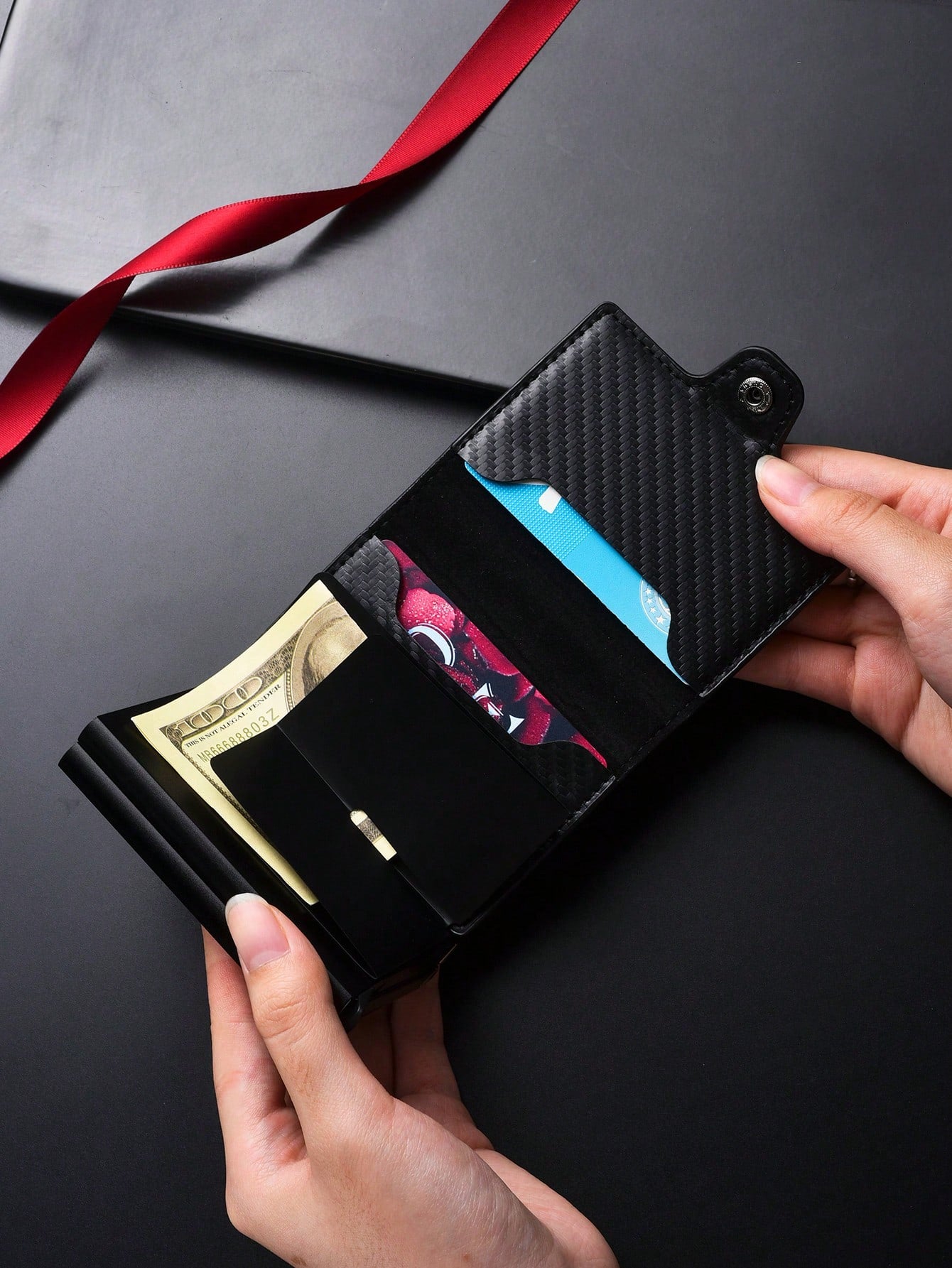 SHABILI Men's Card Holder Automatic Metal Credit Card Pop-Up Slot Minimalist Portable Anti-Theft RFID Aluminum Alloy Wallet