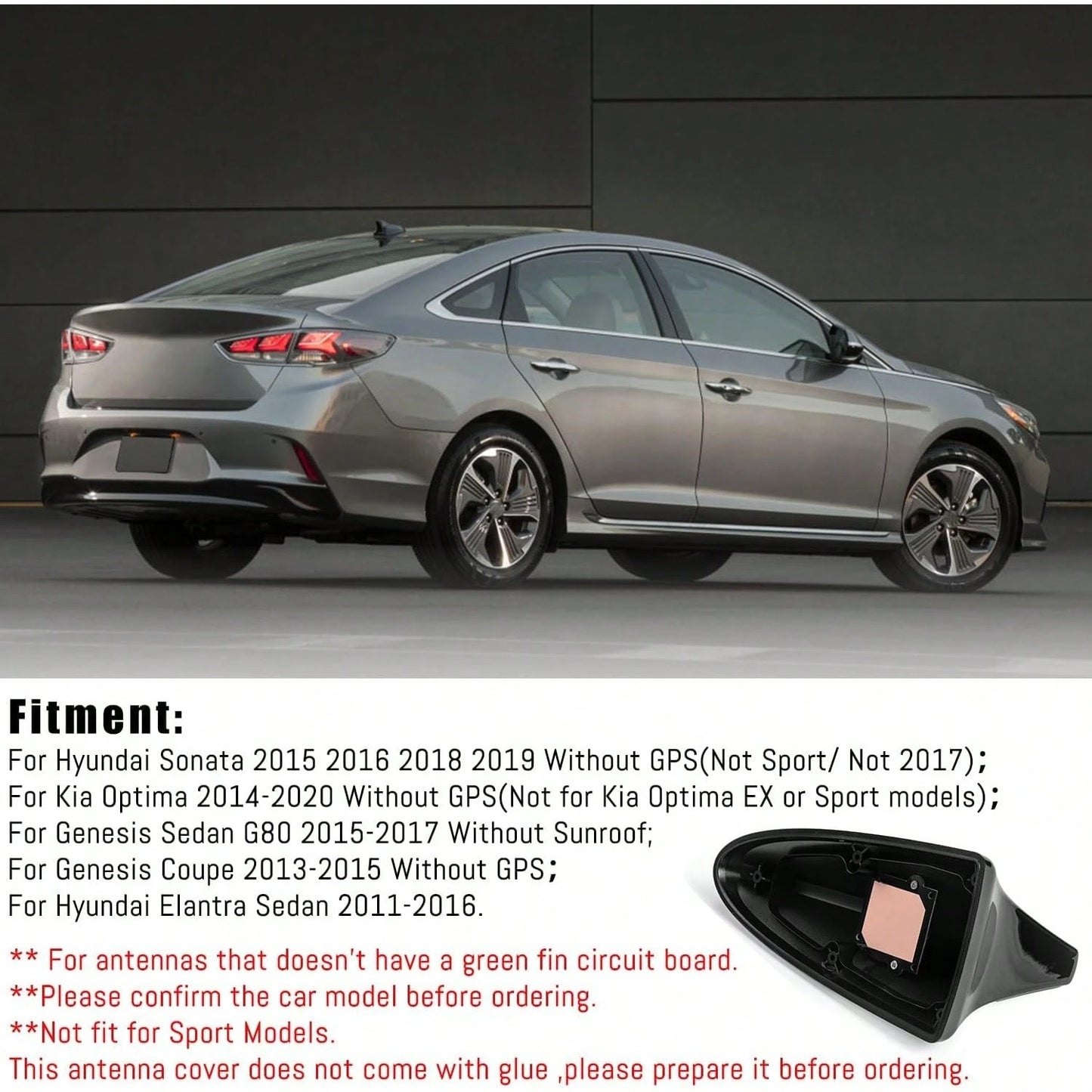 Shark Fin Antenna Cover Fit 2016 2018 2019,Car Roof Aerial Caps Optima 2015-2020/Elantra Sedan 2011-2015,Genesis Sedan G80 2015-2017,96219 D5000EBQK (NOT SPORT) 16OQ