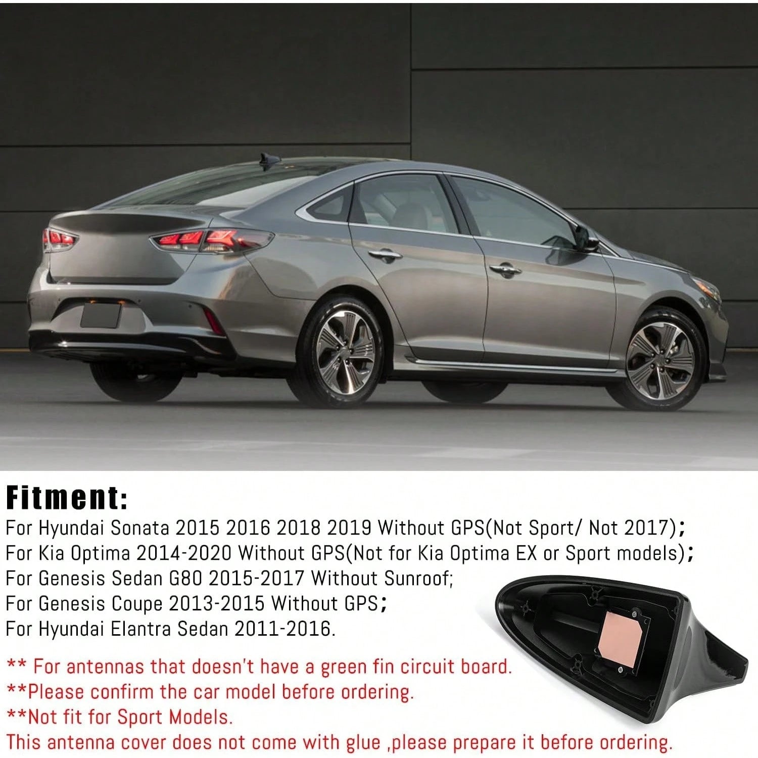 Shark Fin Antenna Cover Fit 2016 2018 2019,Car Roof Aerial Caps Optima 2015-2020/Elantra Sedan 2011-2015,Genesis Sedan G80 2015-2017,96219 D5000EBQK (NOT SPORT) 16OQ