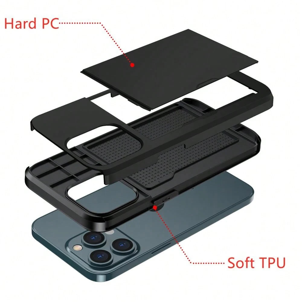 Shockproof 2-In-1 PC Card Holder Phone Case, Compatible With Apple 17 Pro Max 17 Pro 17e 16E 15 14 13 12 11, Galaxy S26 Ultra S25 Ultra A37 A57 A56 A55 A17 S25 FE A14 A15 A16 A26 A36 A35 A25, And P30