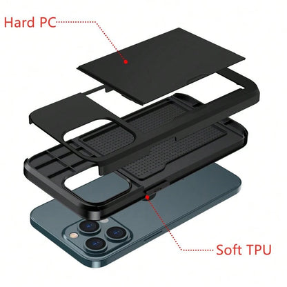 Shockproof 2-In-1 PC Card Holder Phone Case, Compatible With Apple 17 Pro Max 17 Pro 17e 16E 15 14 13 12 11, Galaxy S26 Ultra S25 Ultra A37 A57 A56 A55 A17 S25 FE A14 A15 A16 A26 A36 A35 A25, And P30